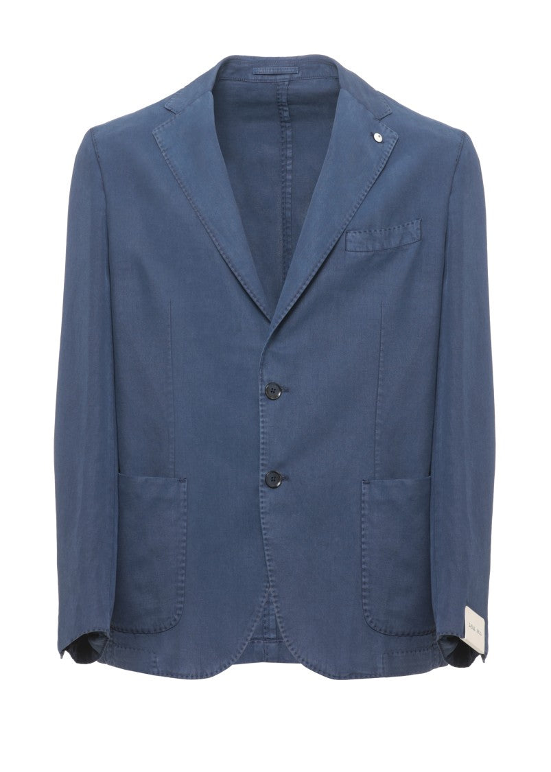 Lubiam Blue Classic Lapel Linen-Blend Blazer