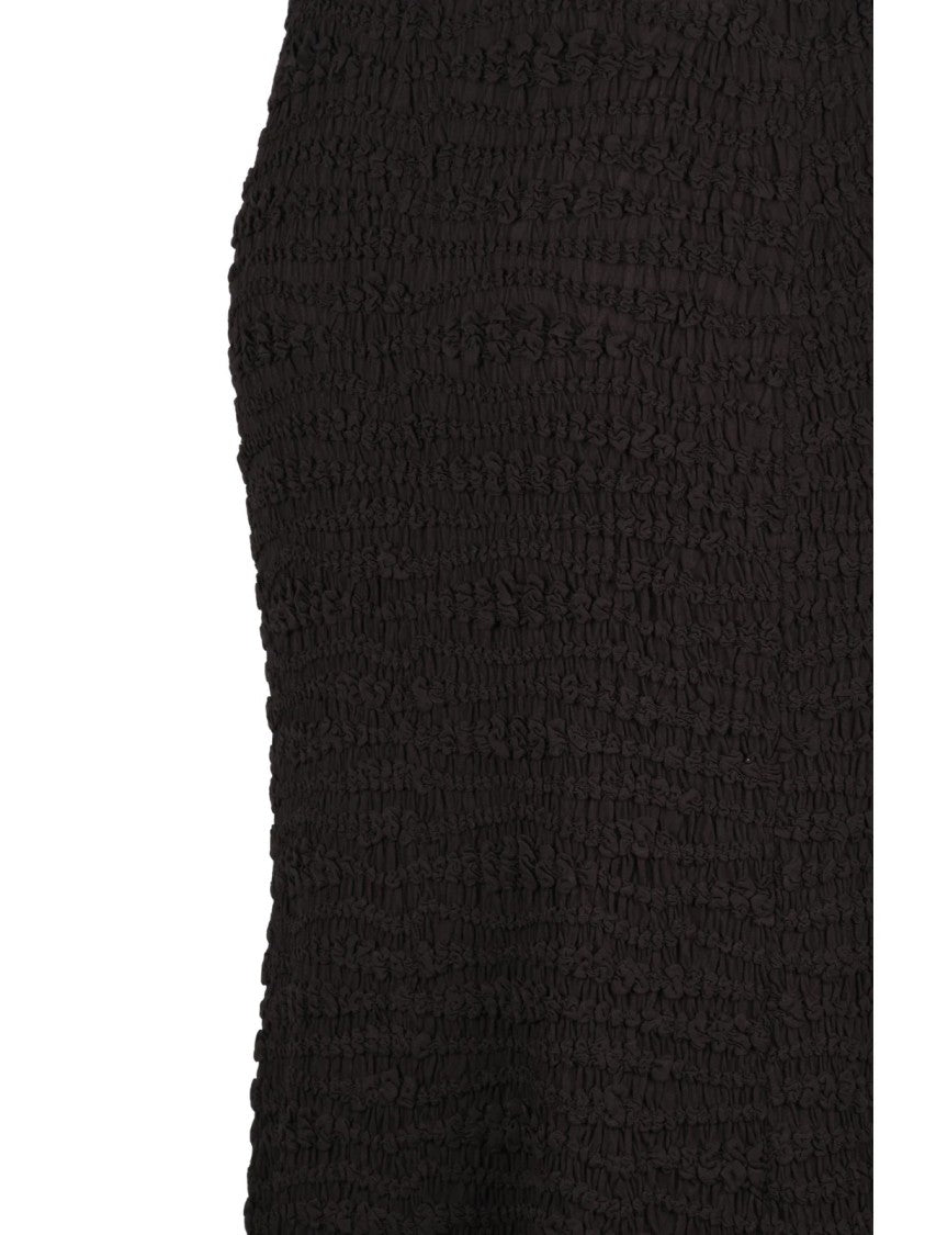 Jil Sander Brown Viscose Textured Elasticated Midi Skirt