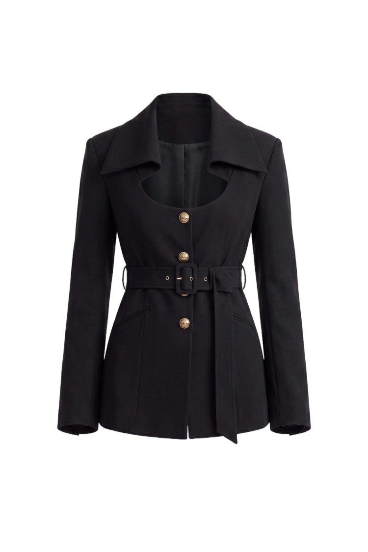 Saiid Kobeisy Tailored Blazer With Deep Neckline And Gold-Tone Accents