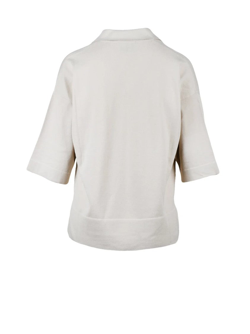 Alpha Studio Beige Cotton Knit Polo Shirt