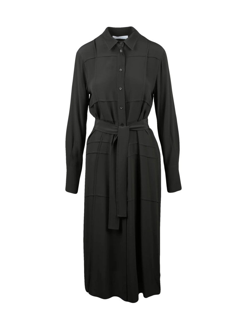 Beatrice.B Button-Down Midi Shirt Dress With Self-Tie Belt And Textured Panel Details