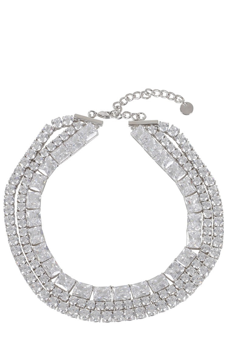Self-Portrait Multi-Row Cubic Zirconia Choker In Silver Plated Brass