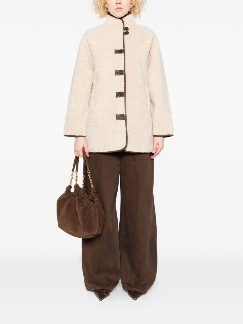 Yerse Boxy Beige Coat With Toggle Button Closures