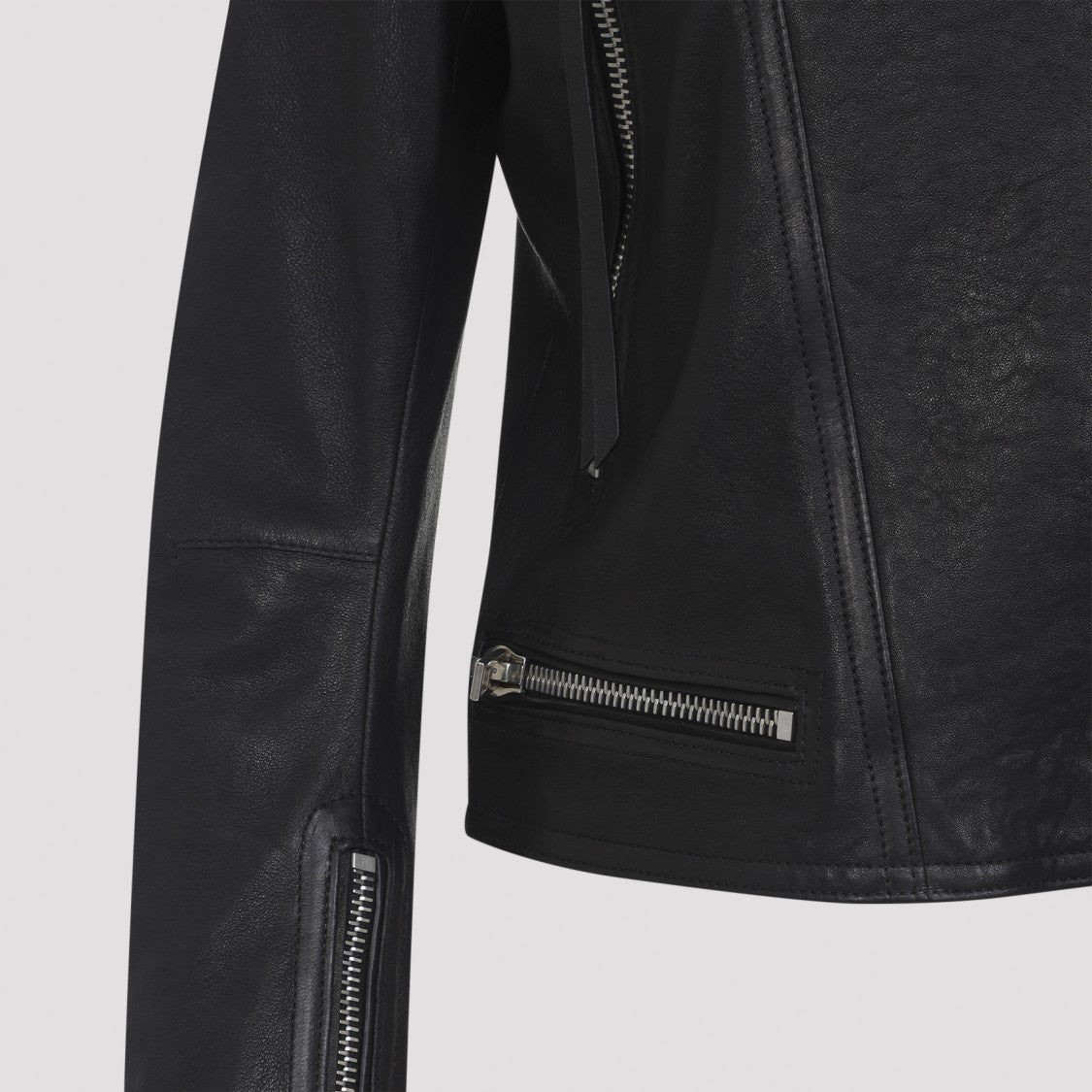 Tom Ford Black Lamb Leather Biker Jacket With Zipped Cuffs