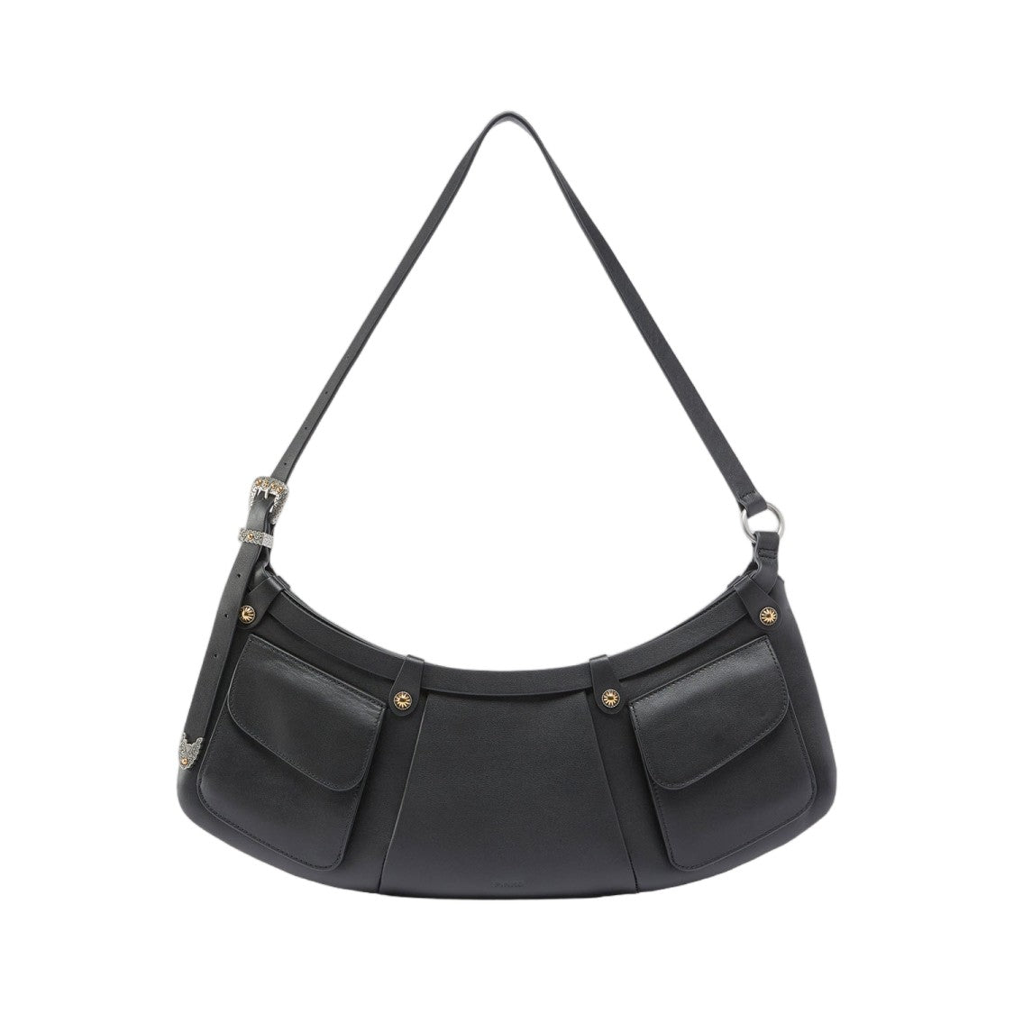 Pinko Pocket Body Leather Shoulder Bag With Pockets