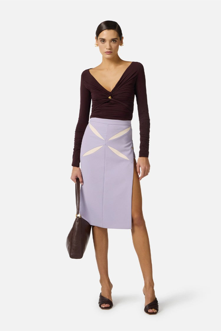 Elisabetta Franchi Brown V-Neck Ruched Wrap Ring Hardware Viscose-Blend Tank Top