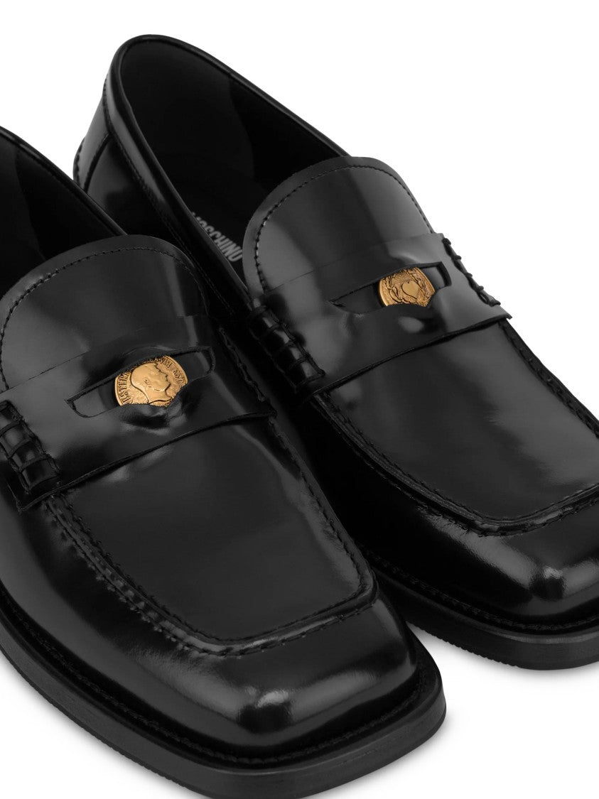 Moschino Minimalist Black Flats With Rounded Toe