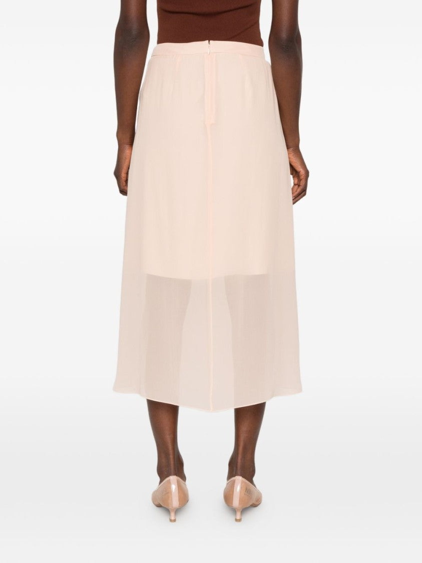 Mugler Pink Sheer Panelling Flared Midi Skirt