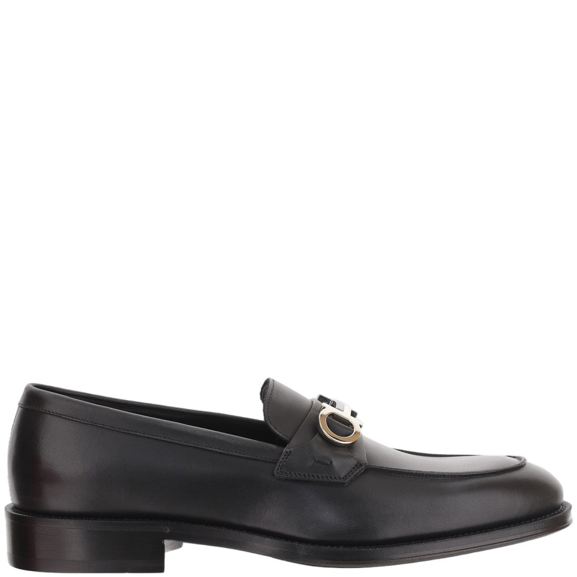 Salvatore Ferragamo Black Metal Hook Leather Loafers