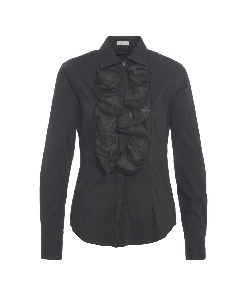 Himon's Fitted Black Blouse With Ruffle Details