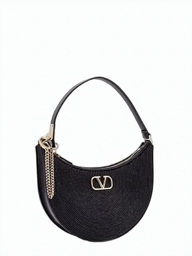 Valentino Garavani Crescent-Shaped Textured Lambskin Shoulder Bag With Metallic Emblem