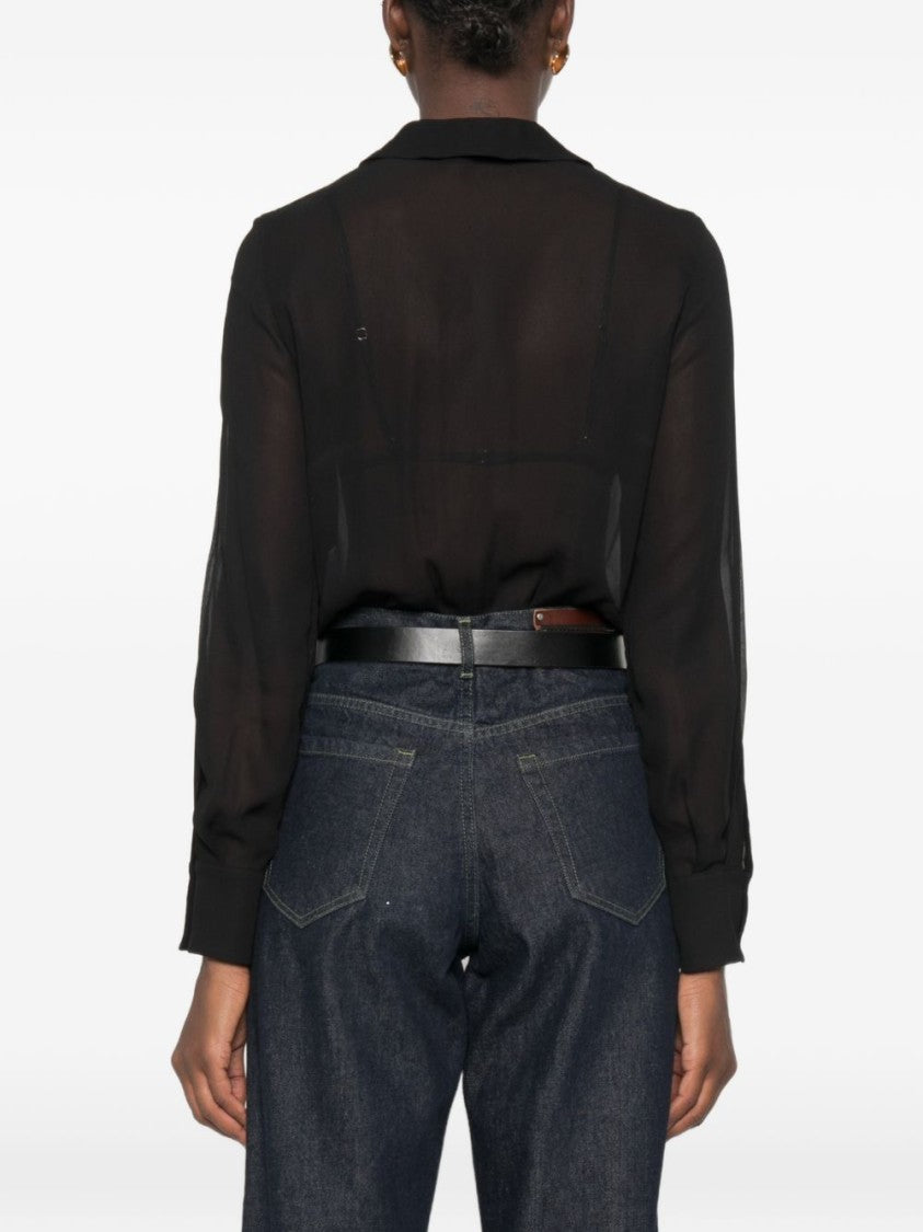 Elisabetta Franchi Black Sheer Bodysuit Gold Chain Shirt