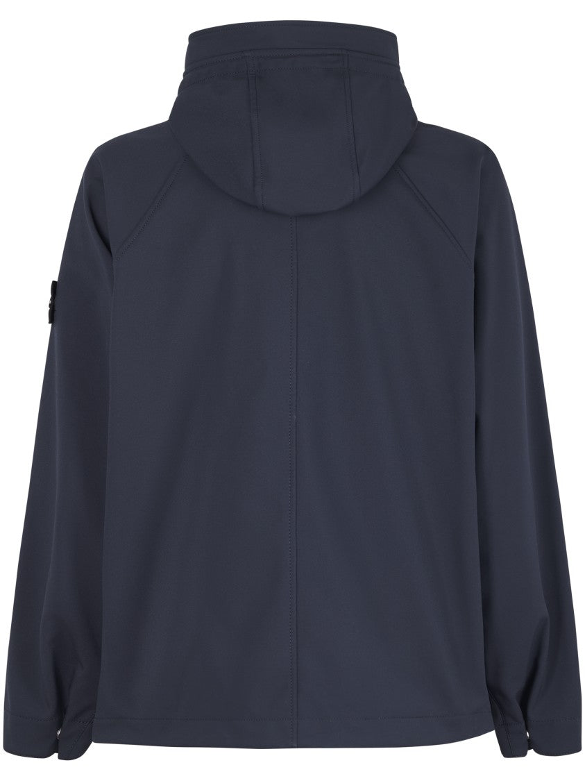 Stone Island Short Blue Parka With Iconic Logo Patch