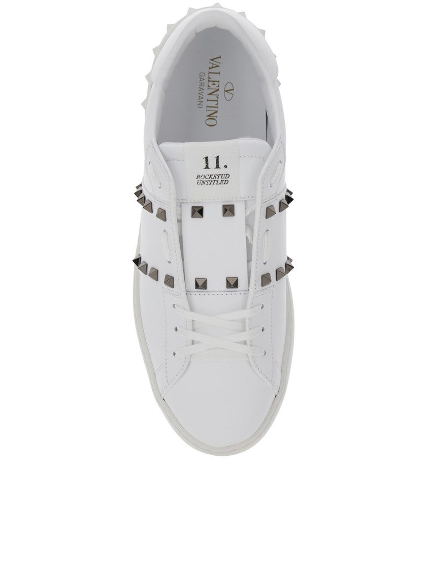 Valentino White Low-Top Pyramid Metal Stud Sneakers
