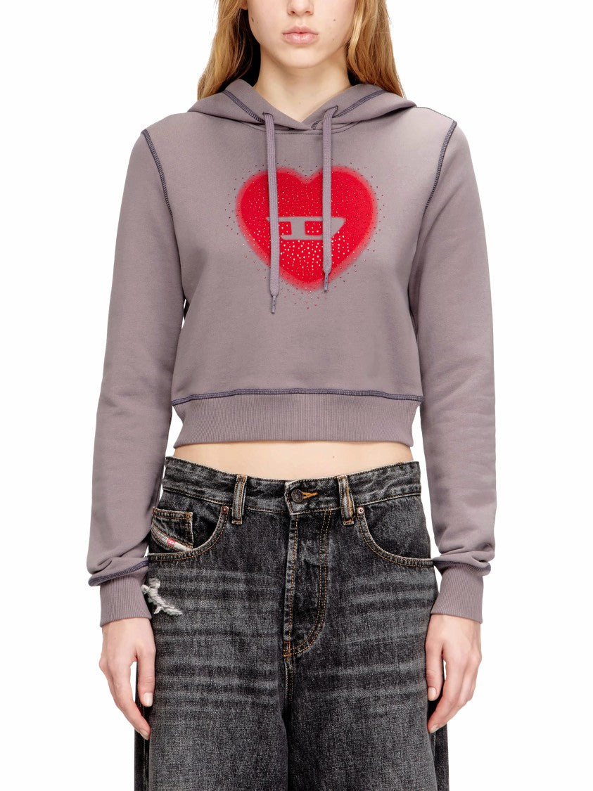 Diesel Cropped Slim Fit Hoodie With Heart Graphic