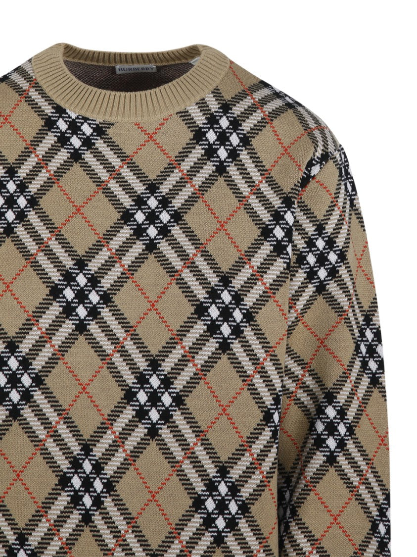 Burberry Check Patterned Wool Blend Sweater