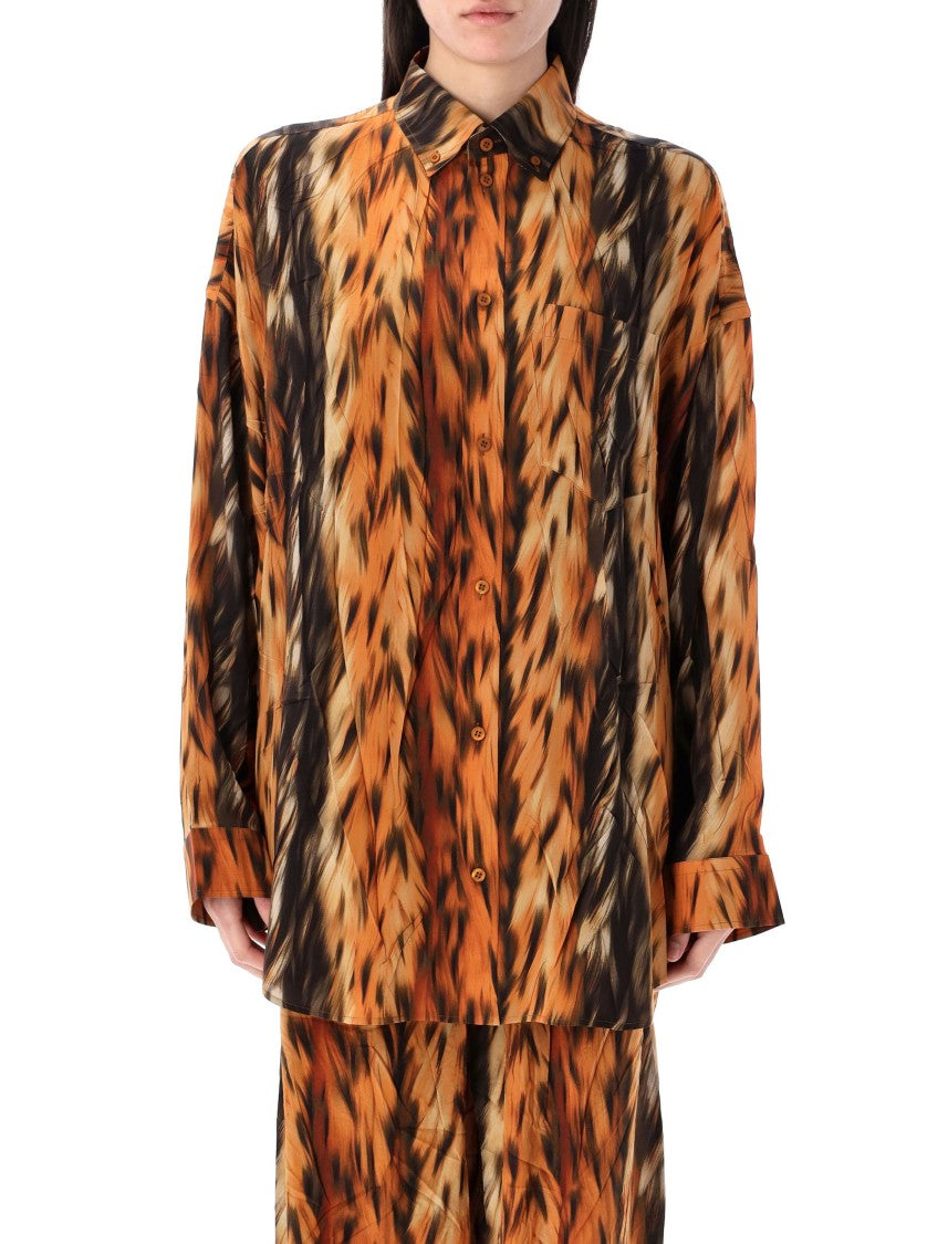 Balenciaga Silk Satin Cocoon Shirt With Abstract Print