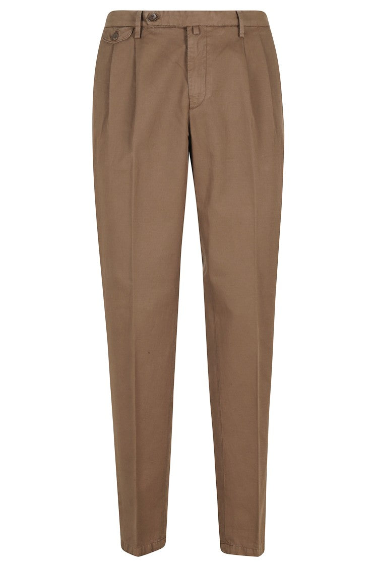 Briglia Brown Double Darts Flap Pocket Cotton-Blend Straight-Leg Pants