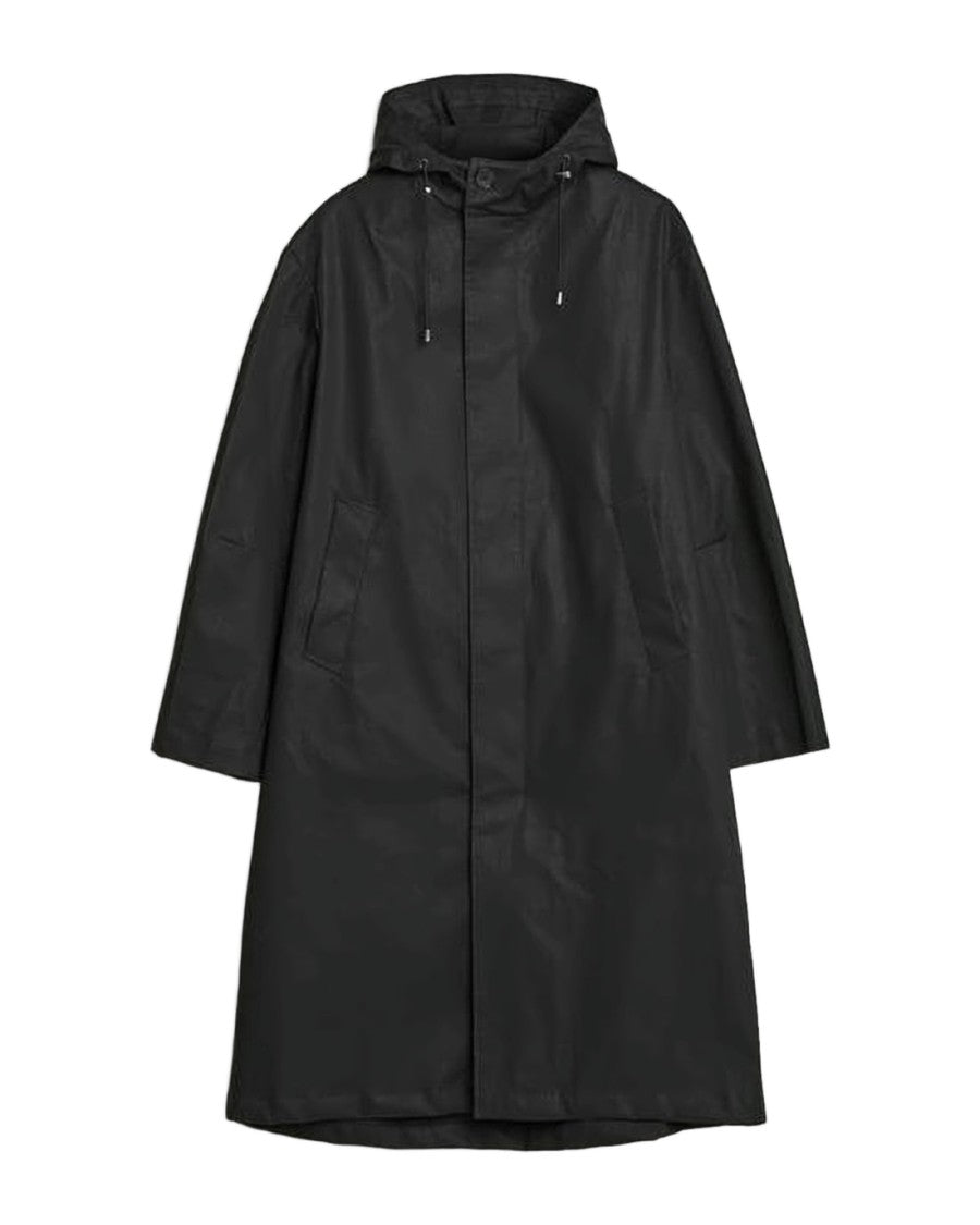 Mackintosh Hooded Black Cotton Cape With Button Closure