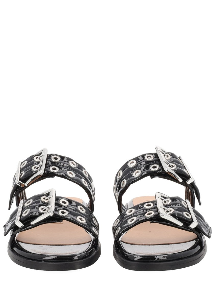 Ganni Glossy Finish Edgy Hardware Sandals