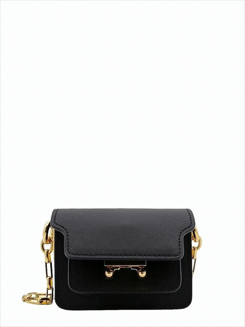 Marni Textured Leather Crossbody Bag With Scalloped Flap And Gold Hardware