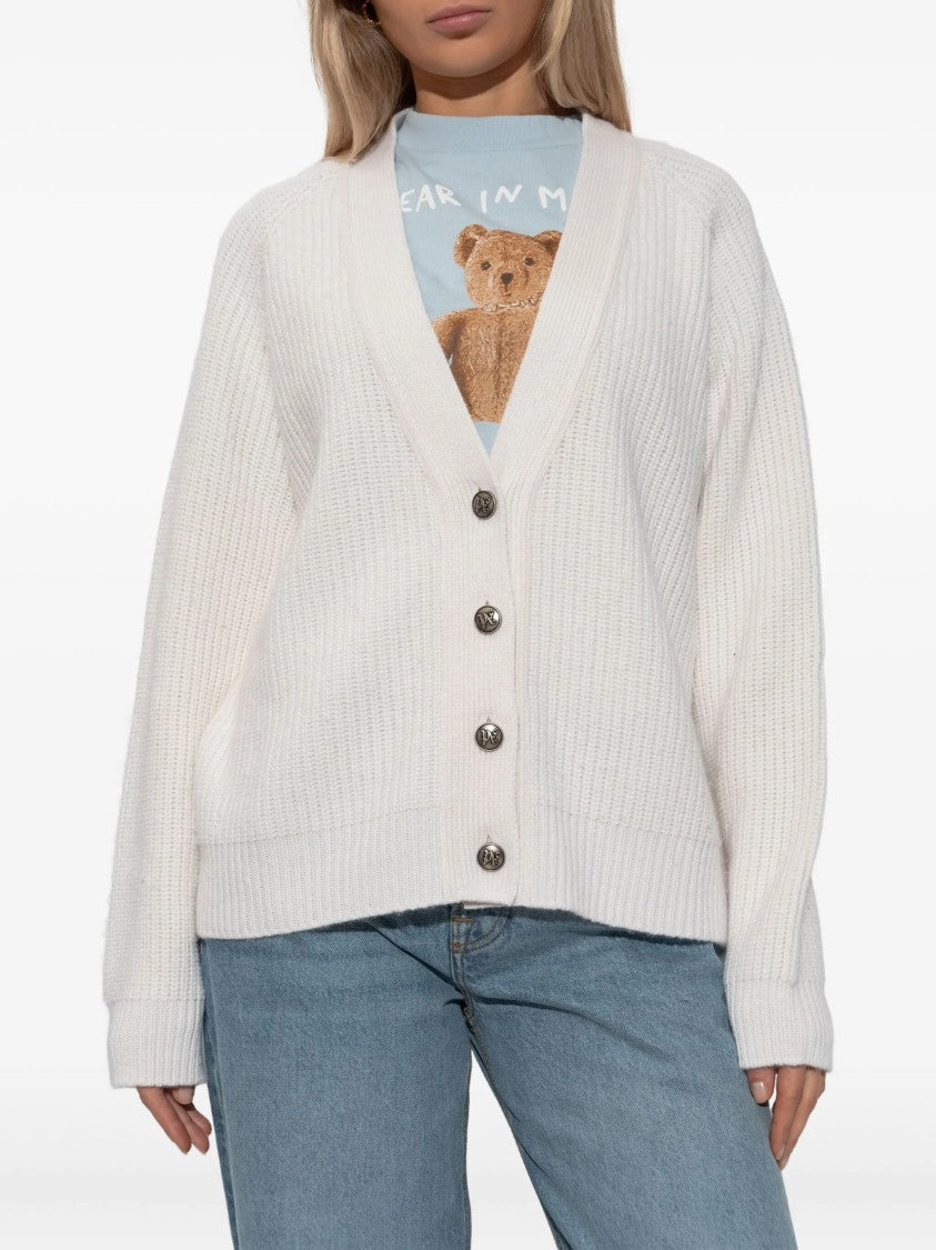 Palm Angels Pink Ribbed Knit Viscose Blend Cardigan