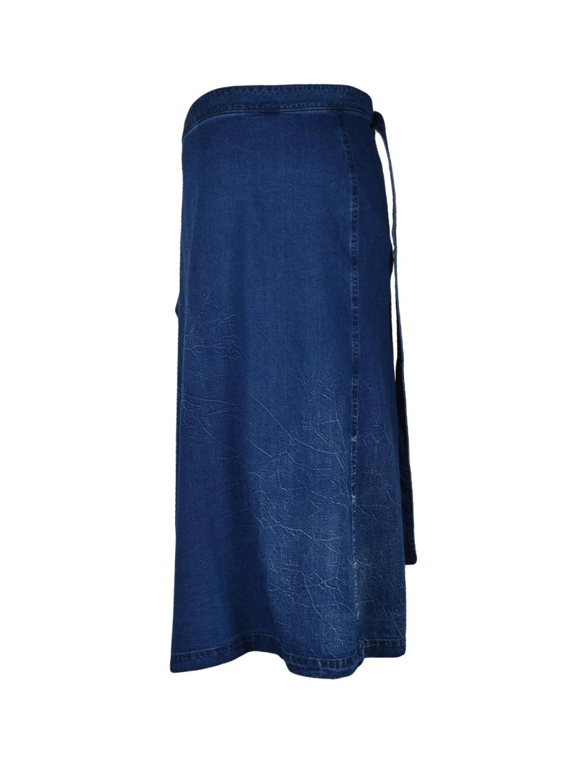 Yohji Yamamoto Blue Fluid Wrap Cotton Maxi Skirt