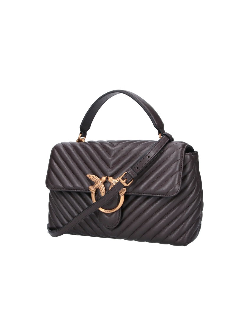Pinko Brown Quilted Leather Lady Love Puff Top Handle Bag