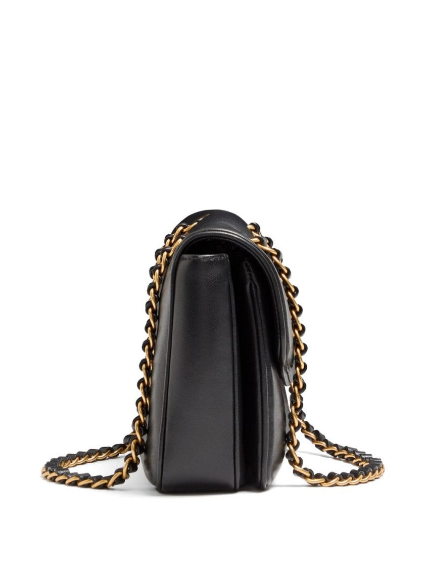 Valentino Garavani Black Structured Leather Gold-Tone Emblem Shoulder Bag