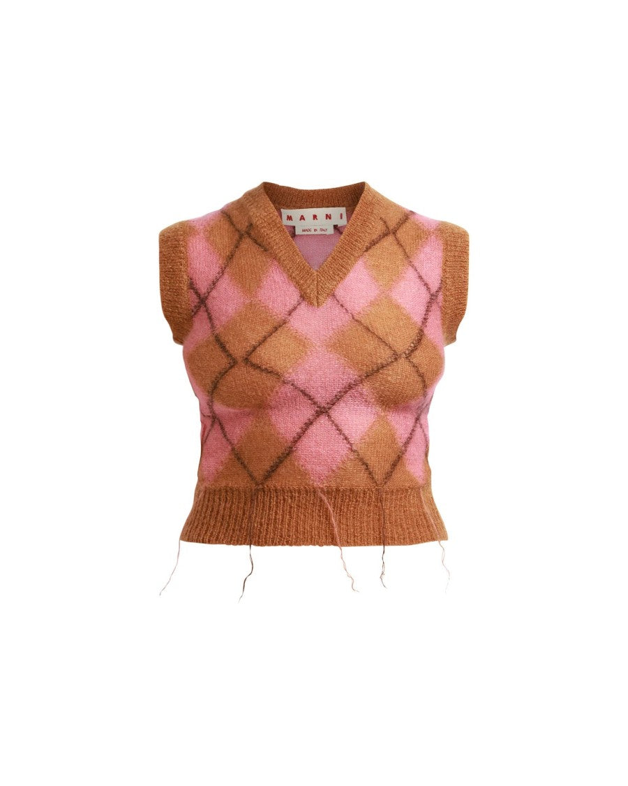 Marni Slim Fit Mohair Vest With Ribbed V-Neck