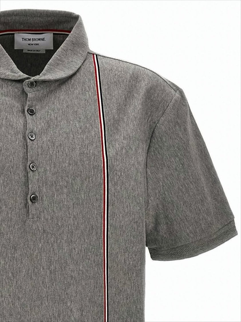 Thom Browne Short-Sleeved Polo Shirt With Classic Collar And Vertical Stripe Detail