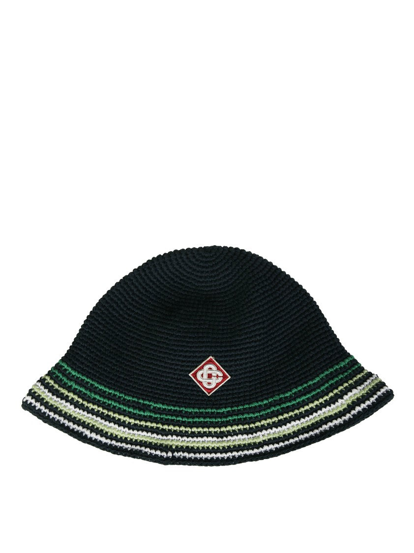 Casablanca Knitted Bucket Hat With Striped Brim And Logo Patch