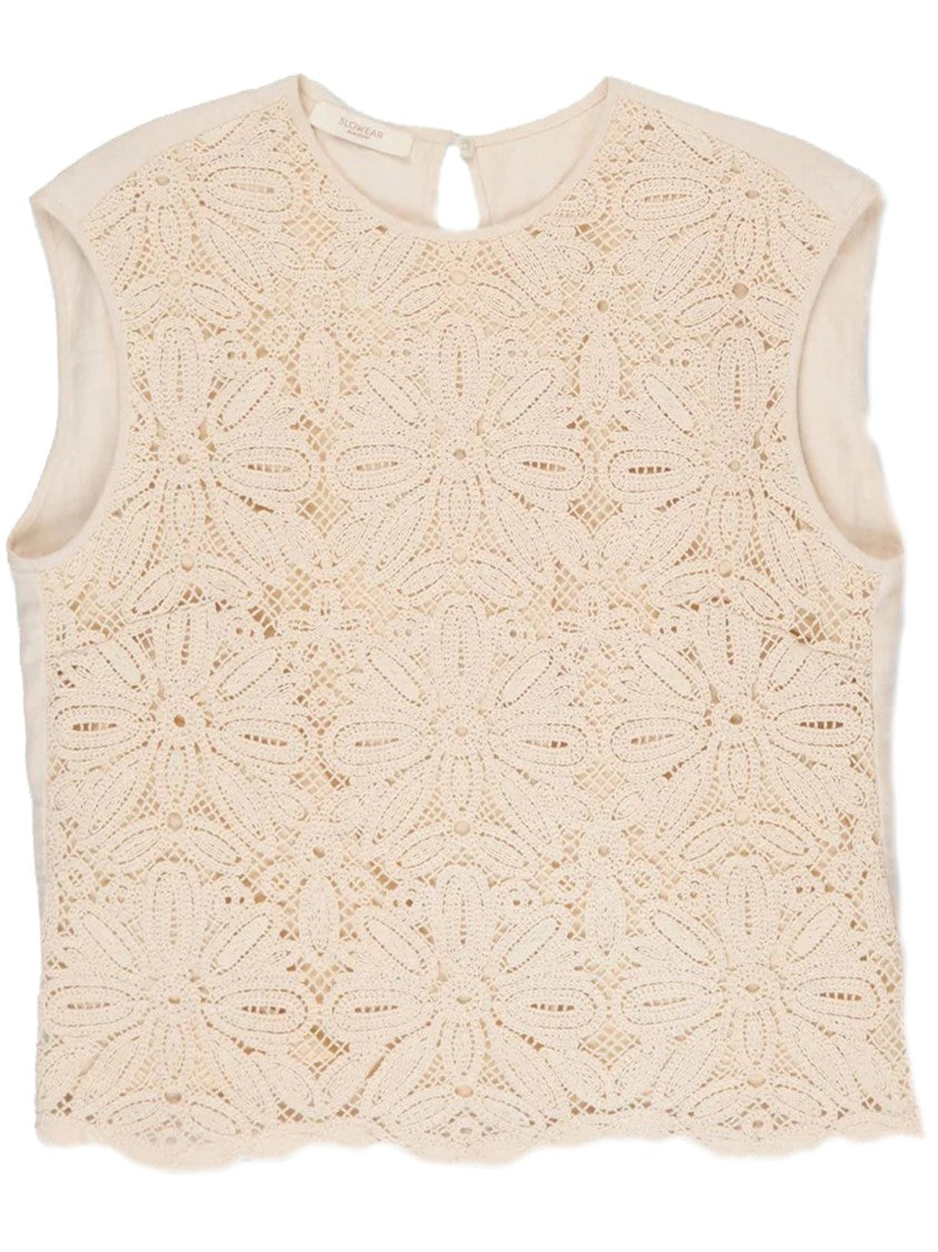 Glanshirt Sleeveless Crochet Floral Lace Blouse
