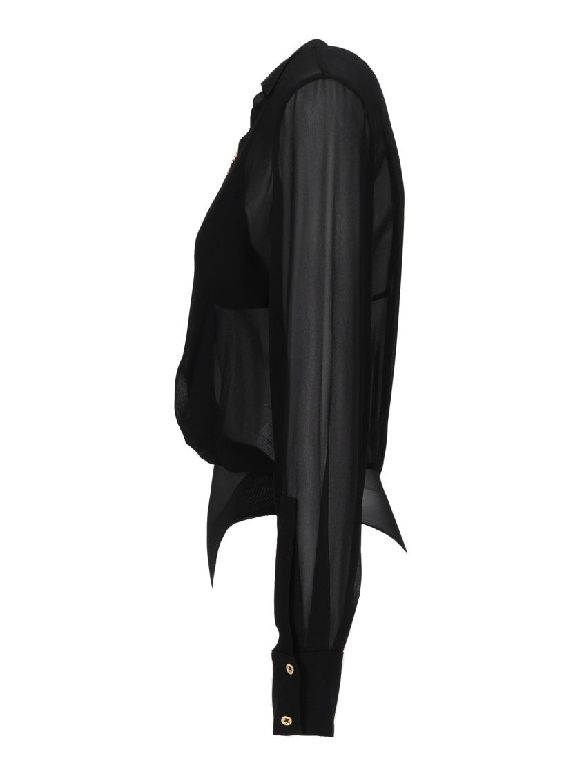 Elisabetta Franchi Black Sheer Gold Chain Bodysuit