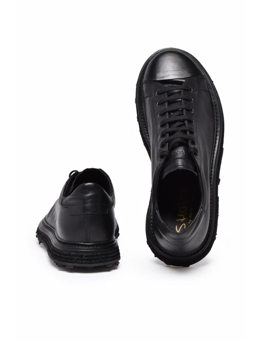 Shoto Black Leather Minimalist Sneakers