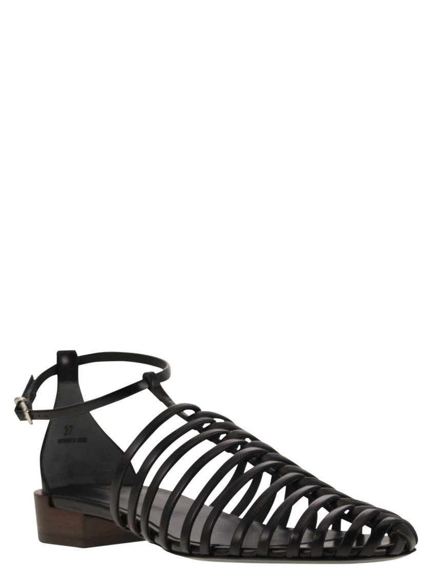 Tod's Crisscross Calfskin Leather Sandal With Ankle Strap