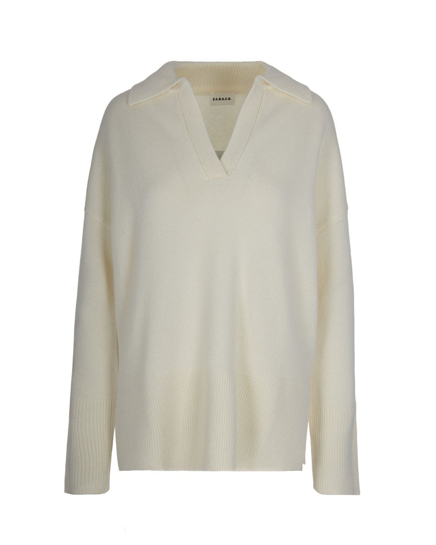 P.A.R.O.S.H. Polo-Collared Knit Sweater In Creamy Wool-Cashmere Blend