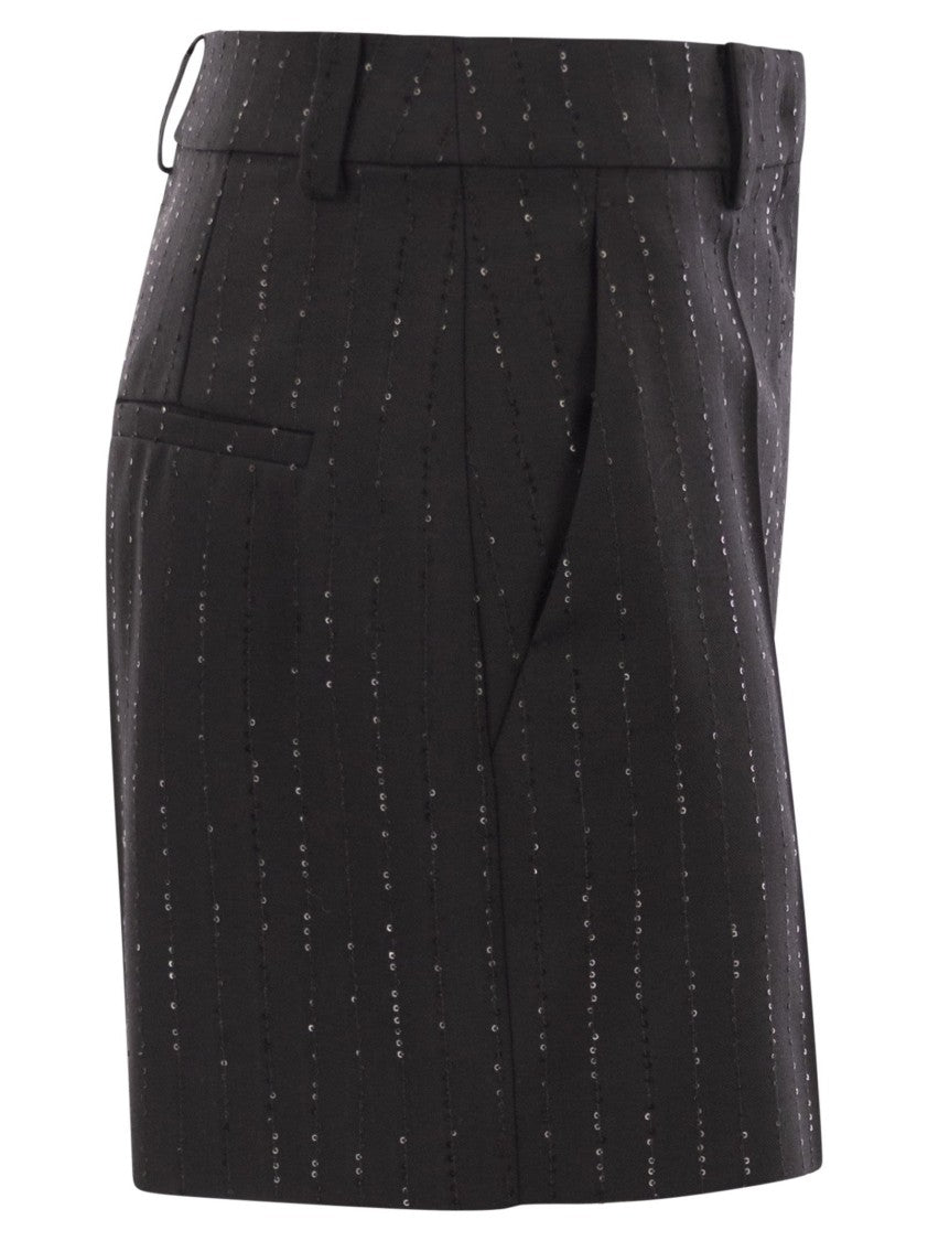Max Mara Pinstripe Embellished Wool Blend Tailored Shorts