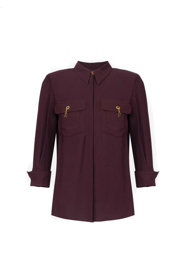 Elisabetta Franchi Merlot Key-Charm Flap Pocket Viscose Shirt