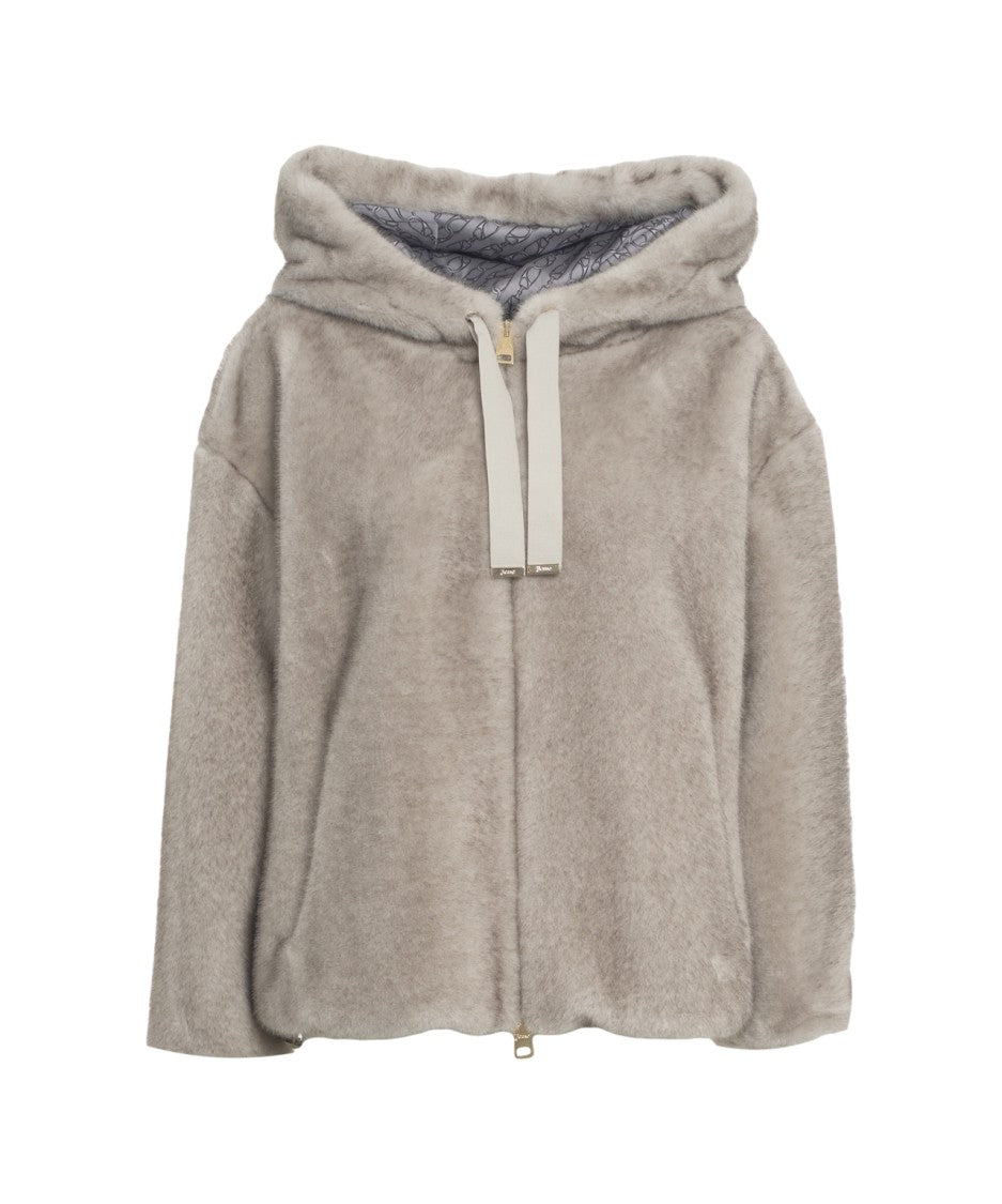 Herno Oversized Hooded Jacket In Soft Synthetic Fur
