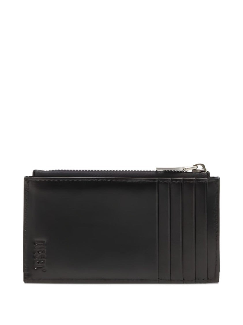 Diesel Silver-tone Logo Zip Denim Card Holder