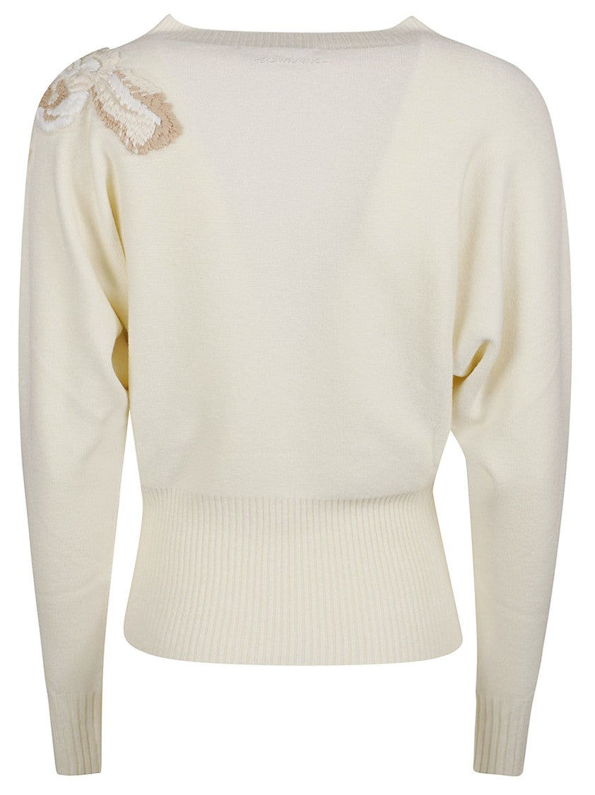 Ermanno Firenze Floral-Embroidered Round Neck Knit Sweater