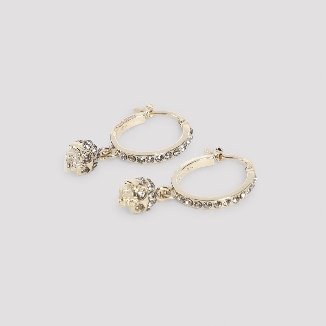 Alexander Mcqueen Gold Brass Earrings With Crystal-Embellished Skull Charm