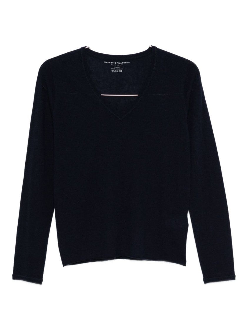 Majestic Filatures Cashmere V-Neck Sweater With Cropped Relaxed Fit