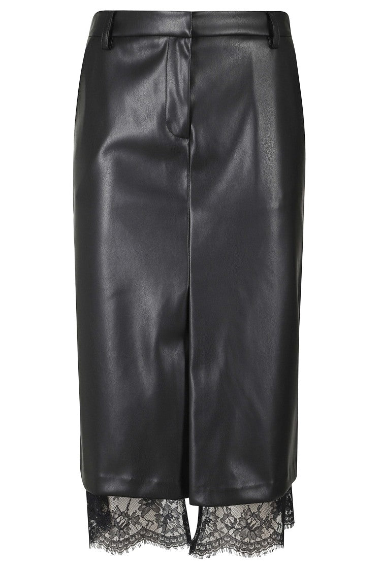 Ermanno Firenze Black Straight Lace Trim Skirt