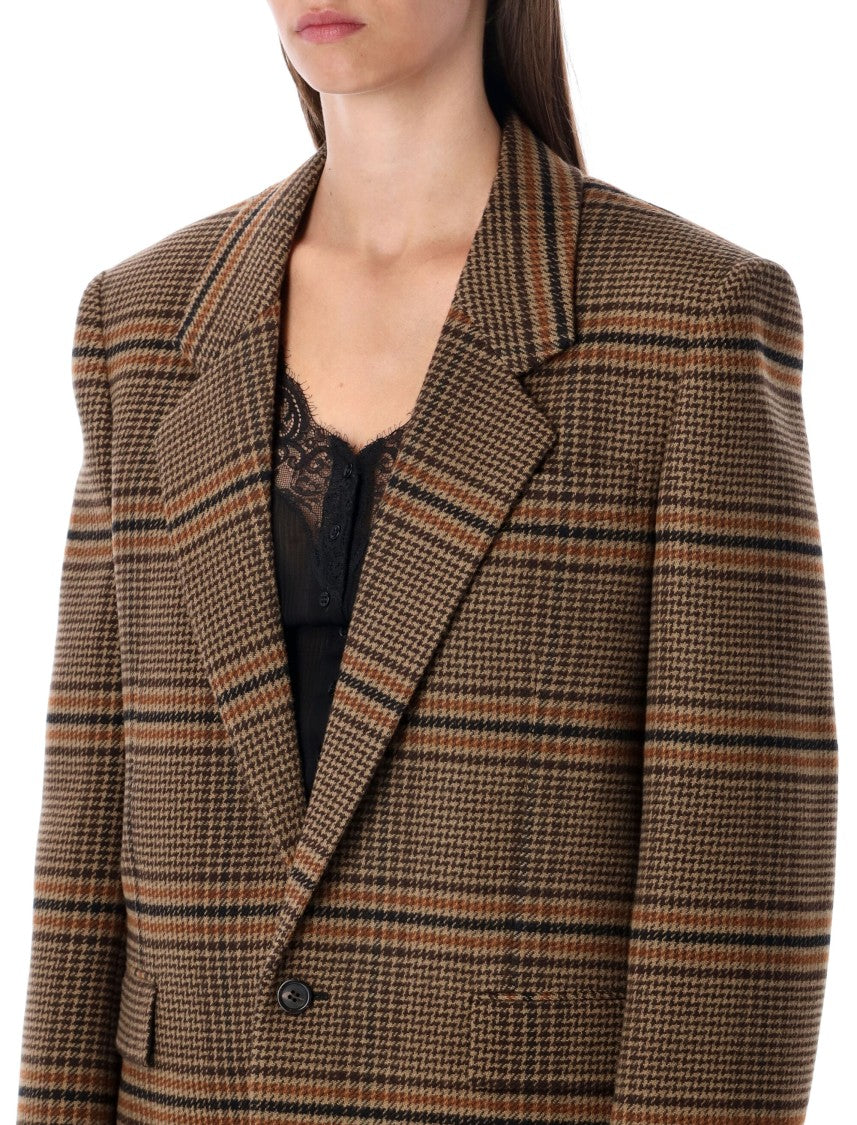 Saint Laurent Saint Laurent Brown Check Wool Single-Breasted Blazer