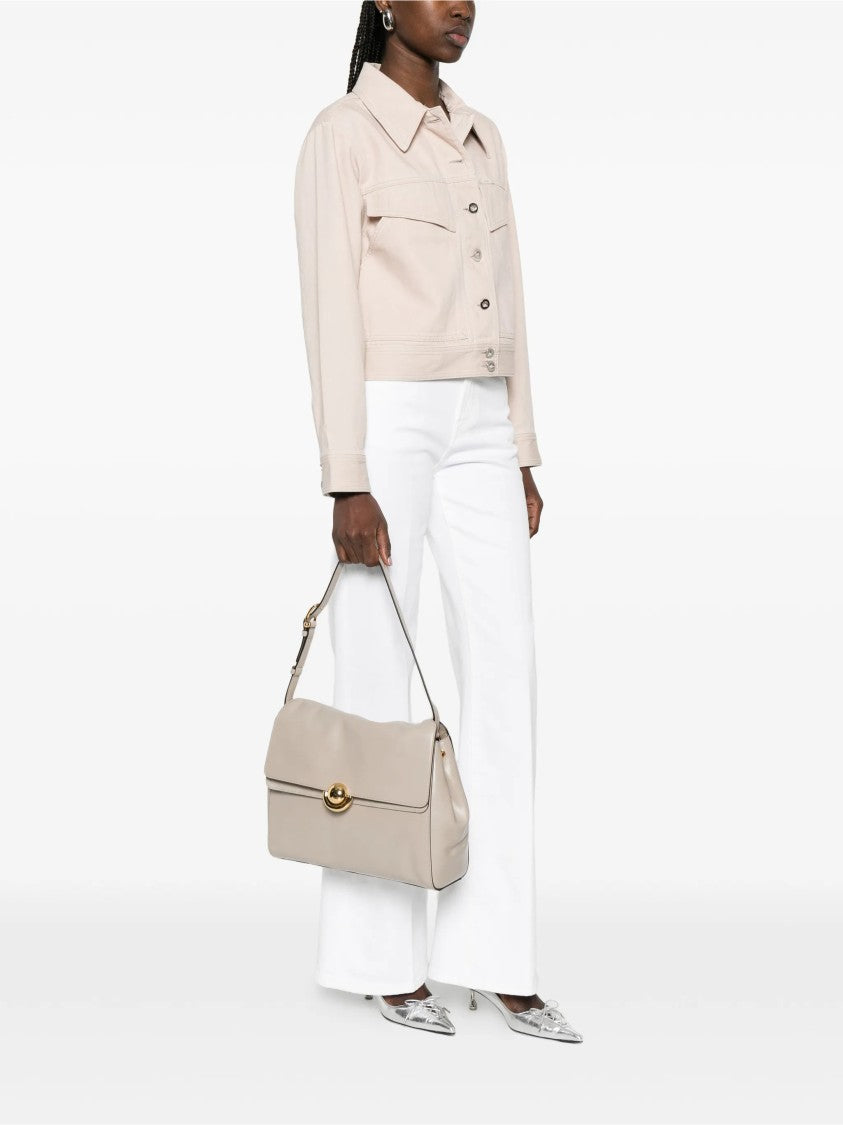 Furla Domus M Structured Neutral Leather Shoulder Bag