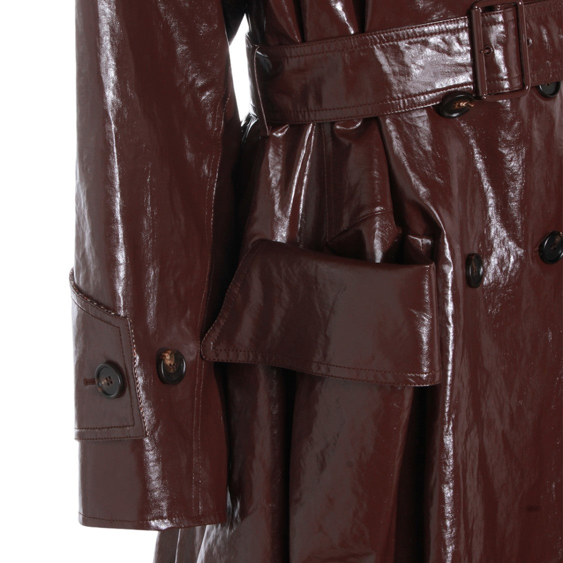 Chloé Glossy Dark Brown Double-Breasted Belted Trench Coat