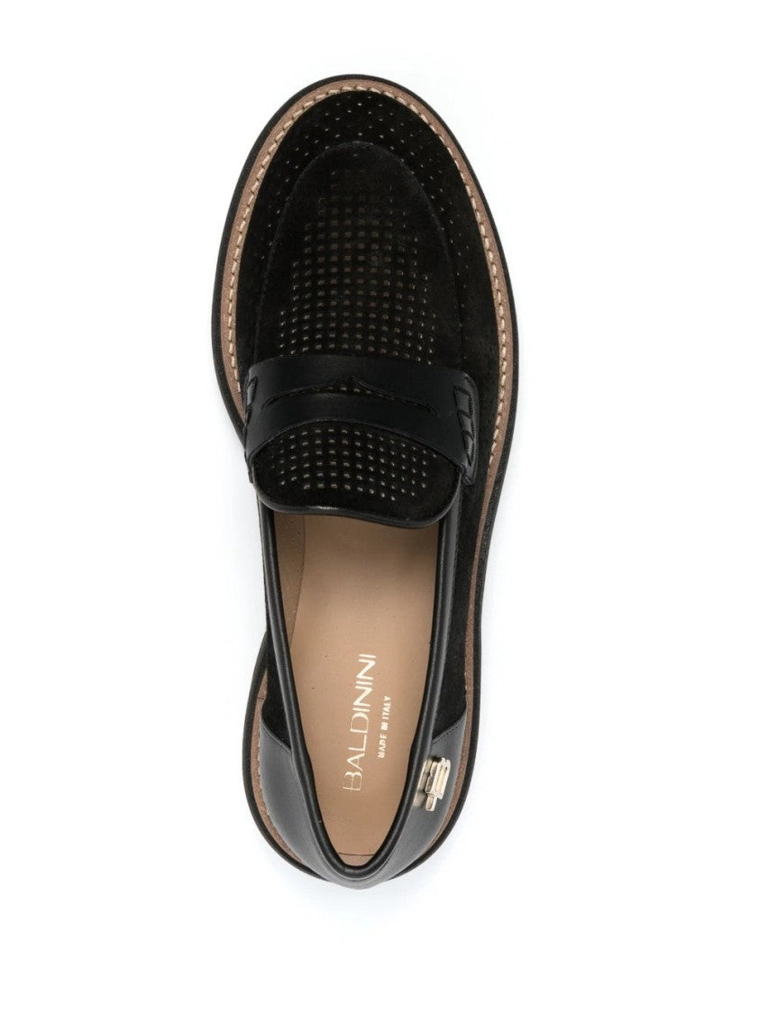 Baldinini Perforated Leather Loafers With Rubber Sole