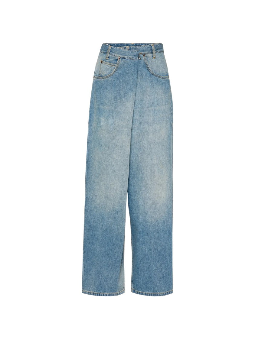 Maison Margiela Light Blue Wrap-Front Cotton Denim Wide-Leg Jeans